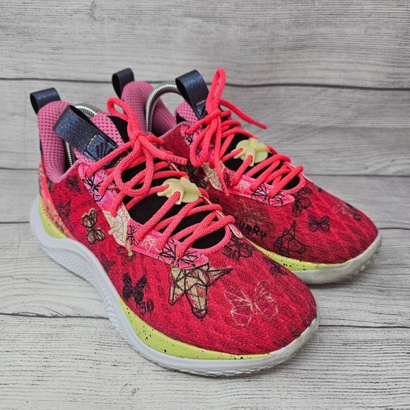 Under Armour Curry Flow 10 Pink Black Unicorn Butterfly Girl Size 6Y - Picture 7 of 10